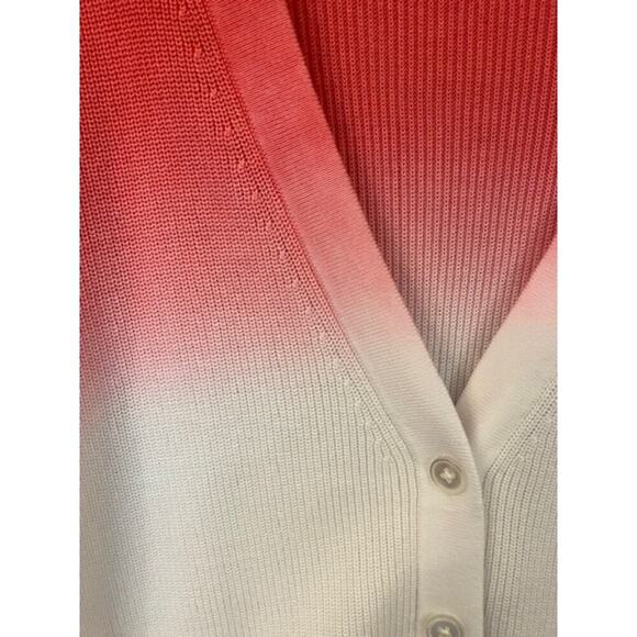 Talbots Womens Pink Orange Dip Dye Ombre Lyocell Button Front Cardigan Sweater M - Picture 5 of 6